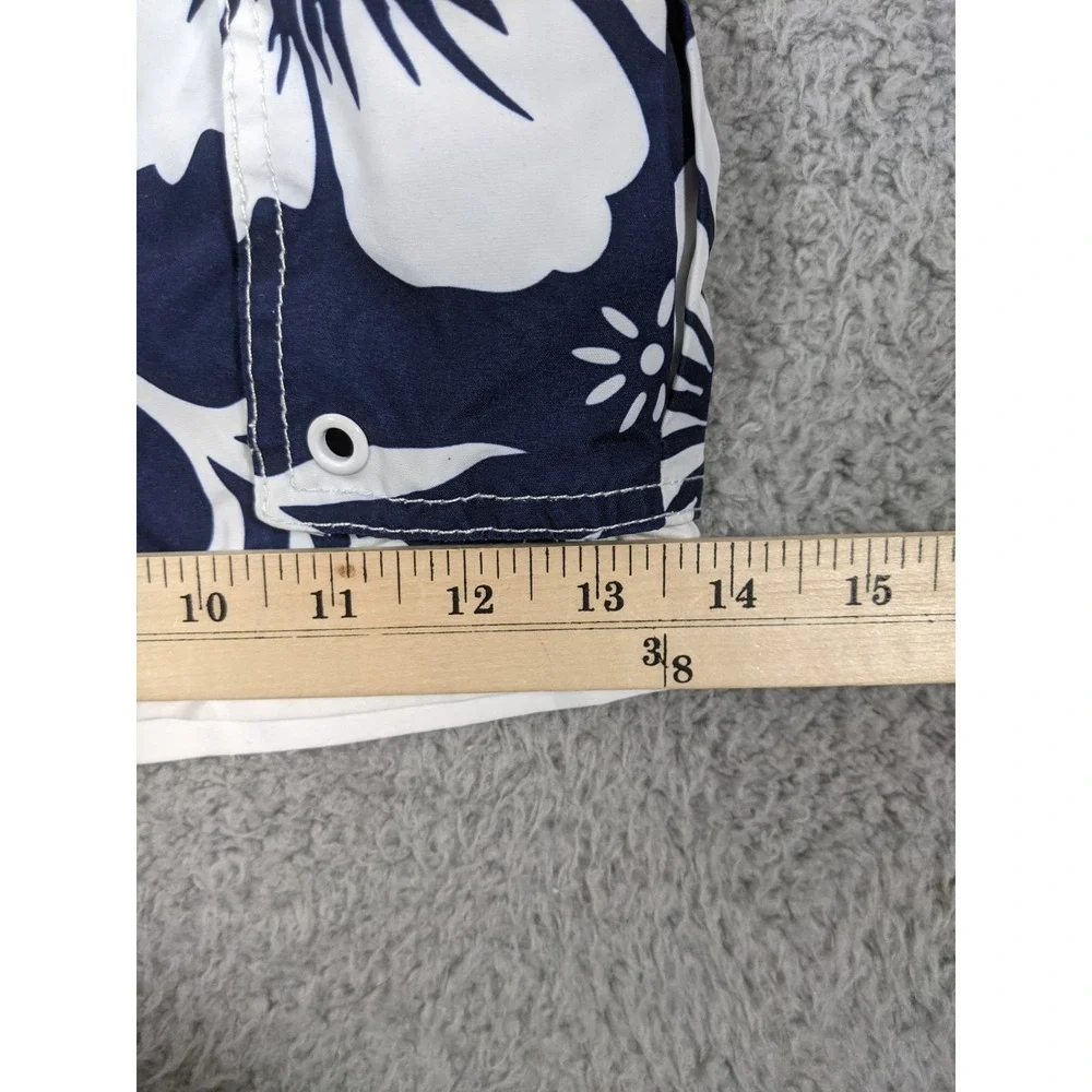 Faded Glory Swim Board Short Men L 36-38 Dark Navy White Floral Surfer Y2K